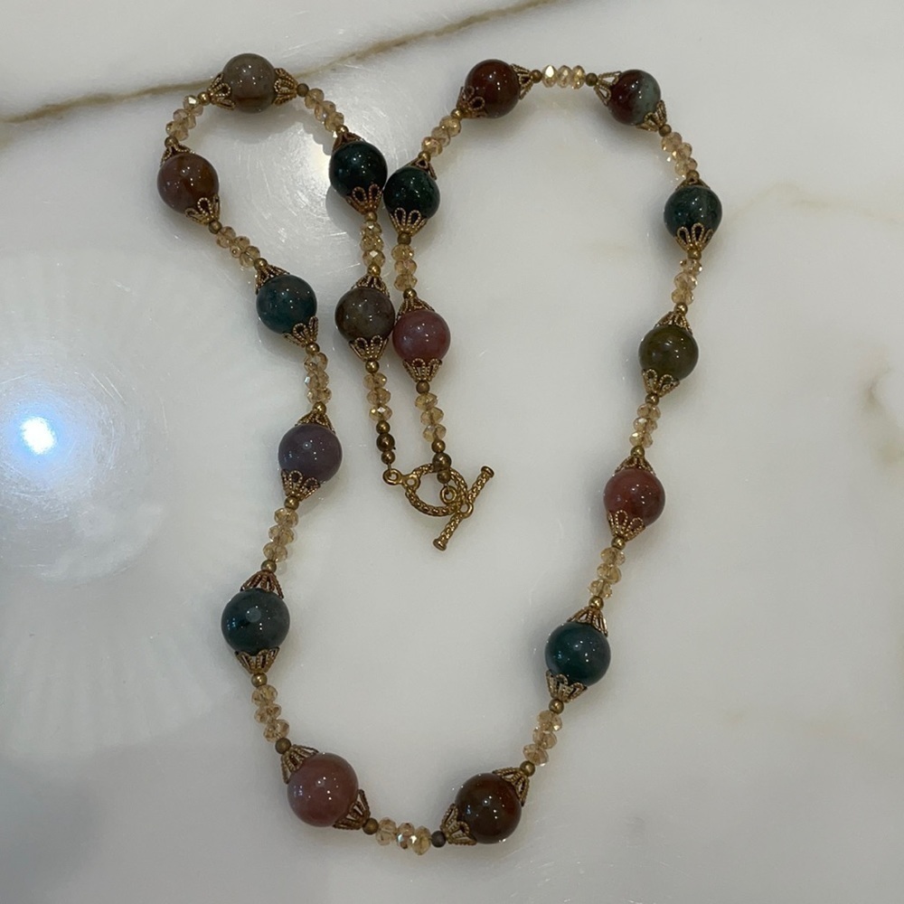 Gorgeous Multi Jade & Crystal Gold-tone Nk—EUC
